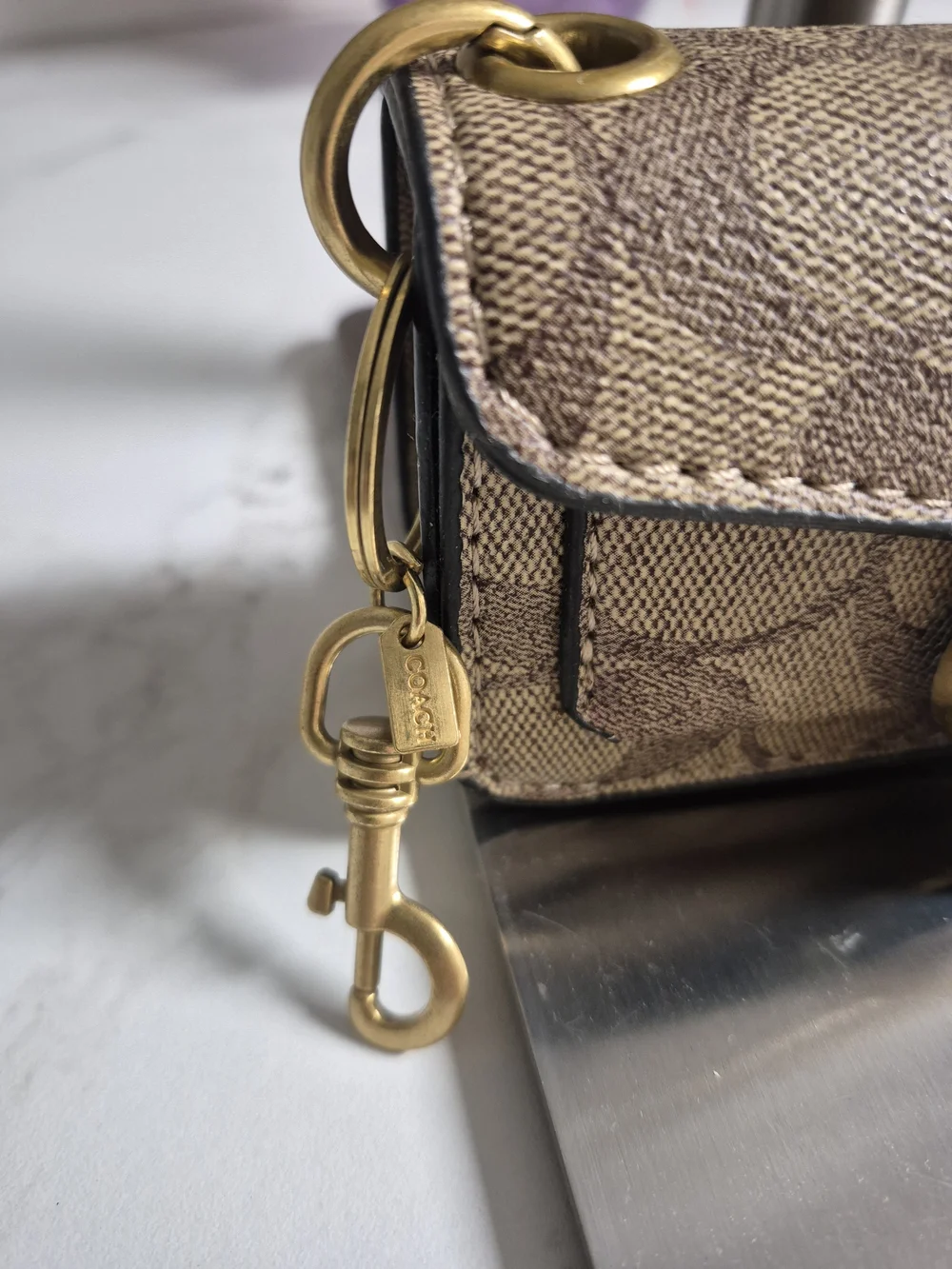 Coach Tabby Brown/Tan Signature Mini Wallet/charm